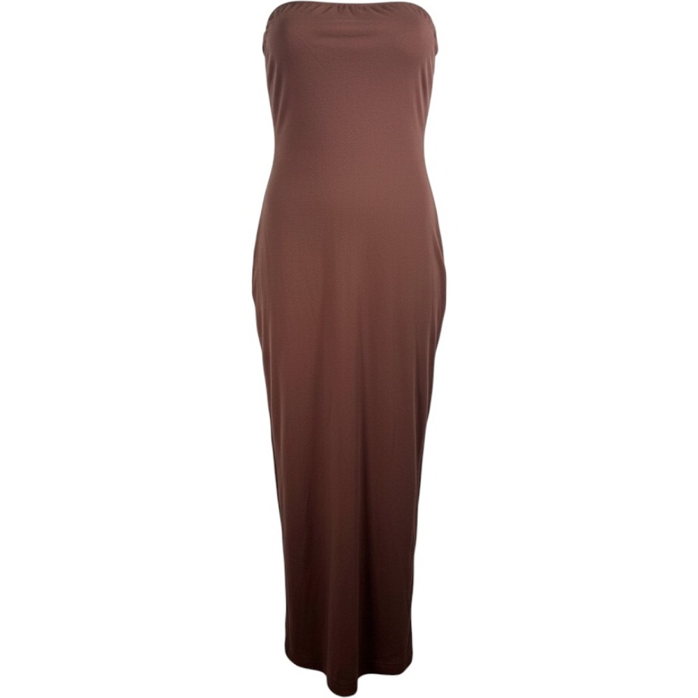 Lux Label Tube maxi Dress sz L Brown Bodycon Slit Minimalist sexy 90s Y2K